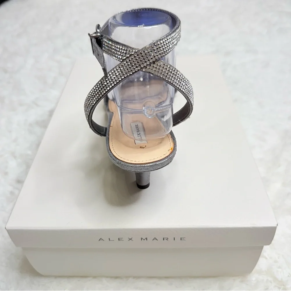 Alex Marie Nallie Rhinestone Heels Silver Strappy Sandals Size 9M Dressy Evening